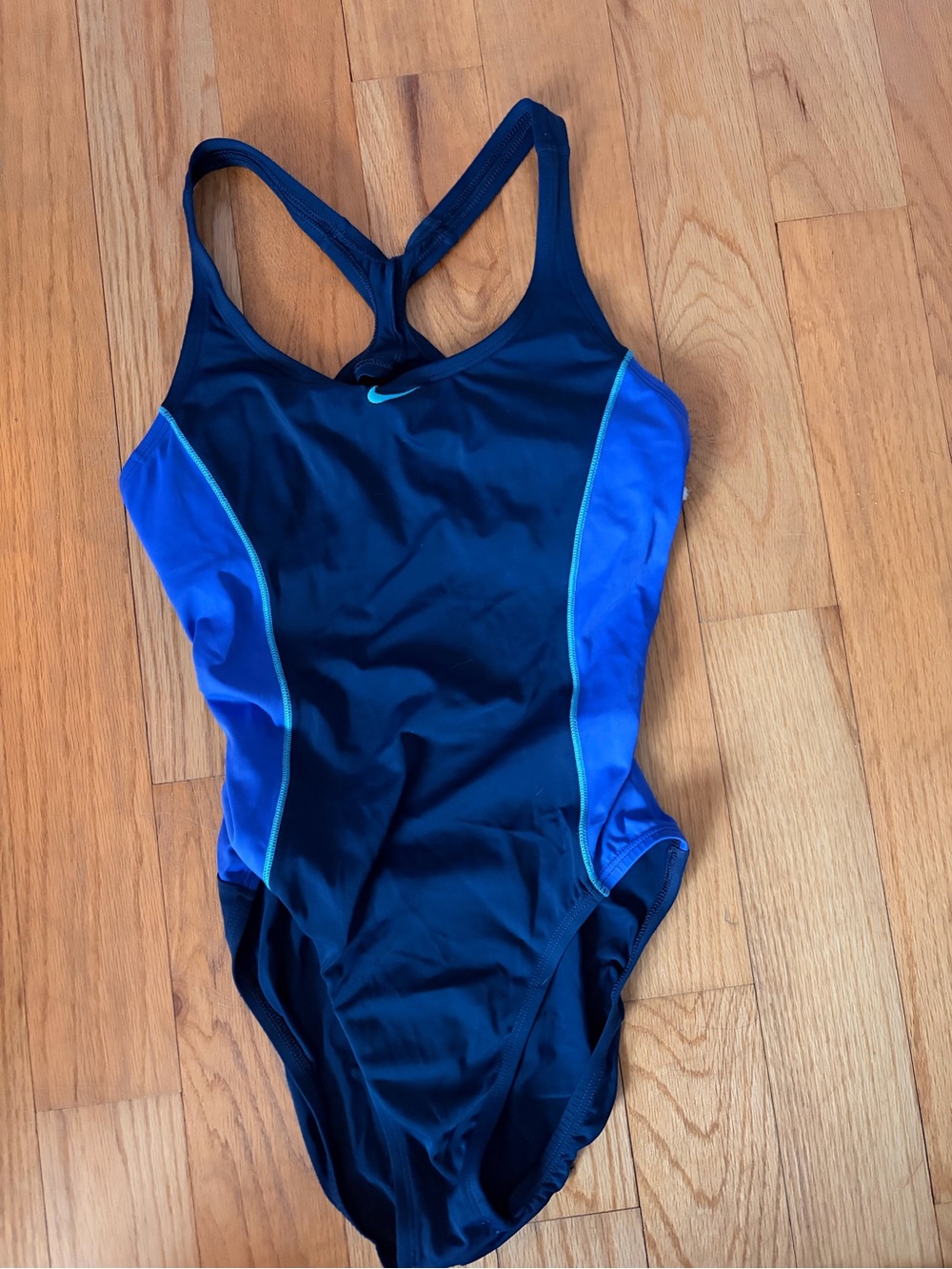 Nike Black One-Piece Swimsuit with Blue Side Panels